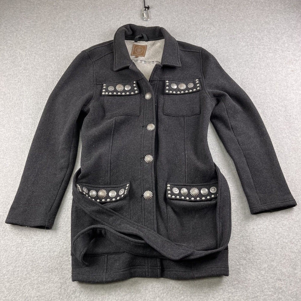 Double D Ranch Studded Jacket Womens Medium Belted Gray Western Liberty Coin